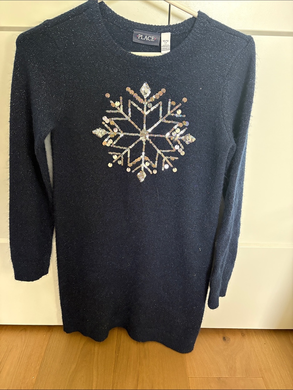 The Children's Place Navy Sequin Snowflake sweater dress